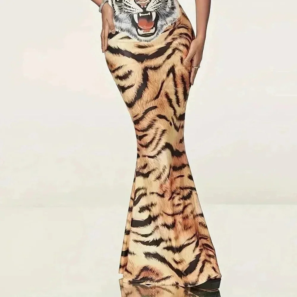 Sexy Tiger Pattern Cami Maxi Dress (Color: Mixed ) PL - Picture 2 of 3